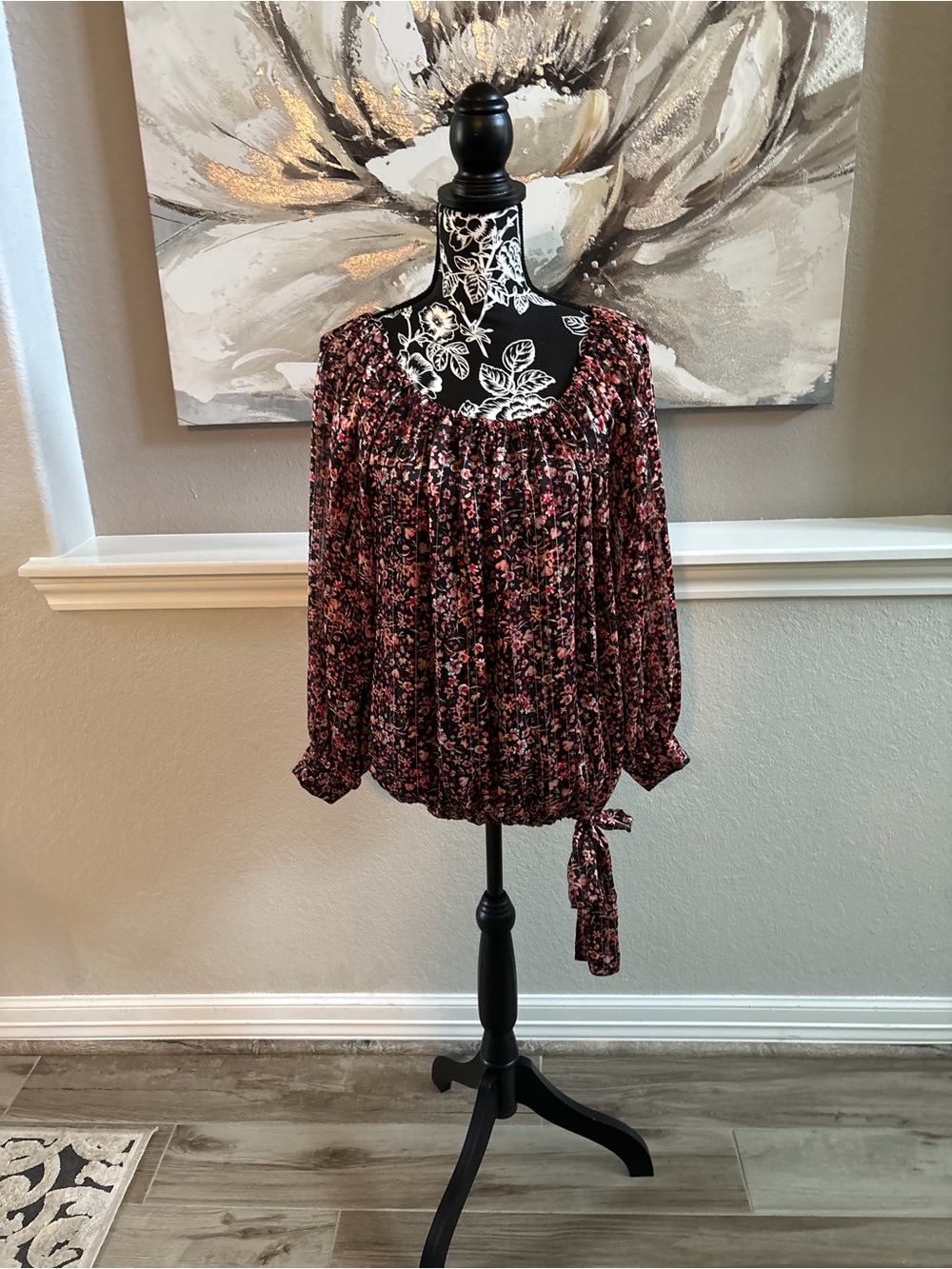 Vince Camuto Black & Pink Floral Off-Shoulder Blouse